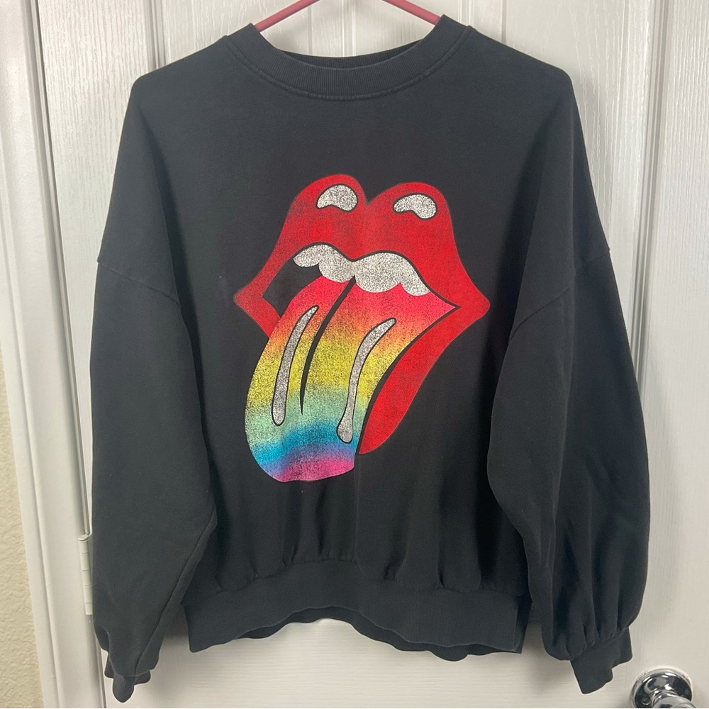 H&M x Rolling Stones Women's Rainbow Tongue Graphic Sweat Shirt, Size XS